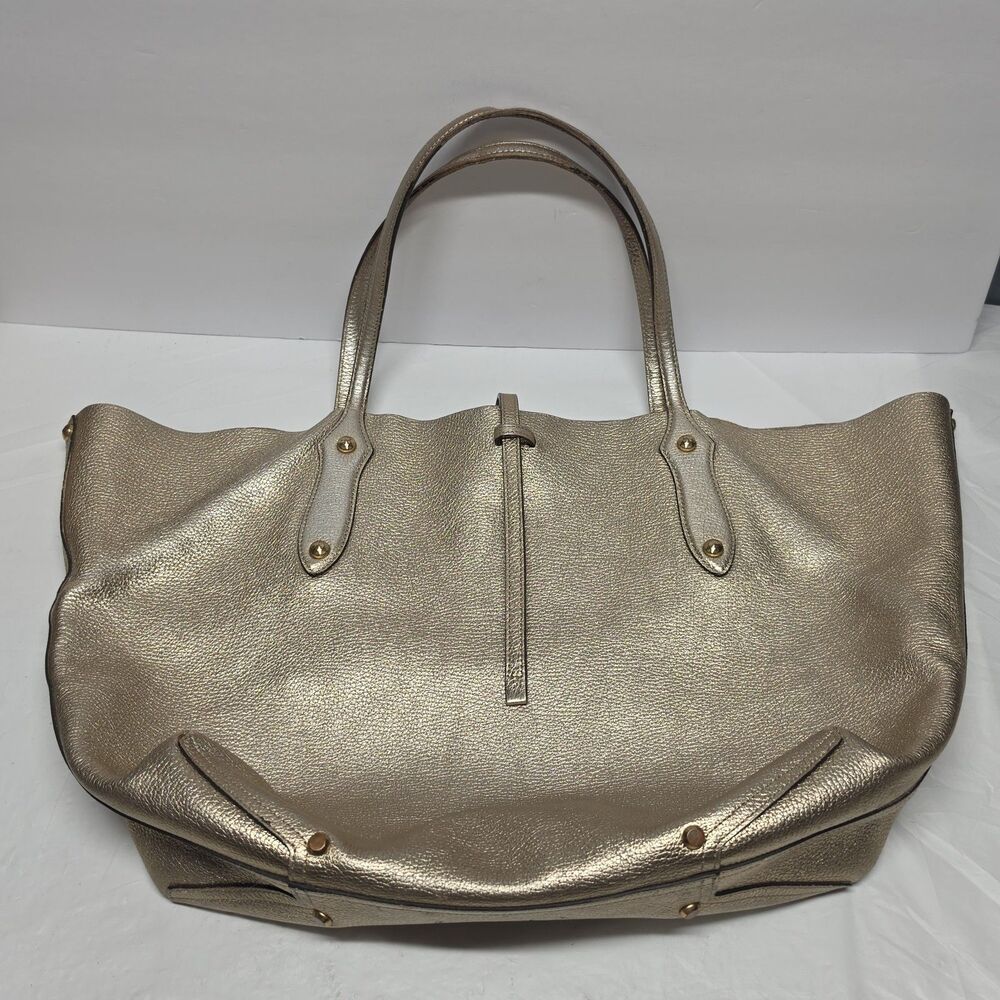 Annabel Ingall Isabella Gold Metallic Pebbled Leather Large Shoulder Tote Bag